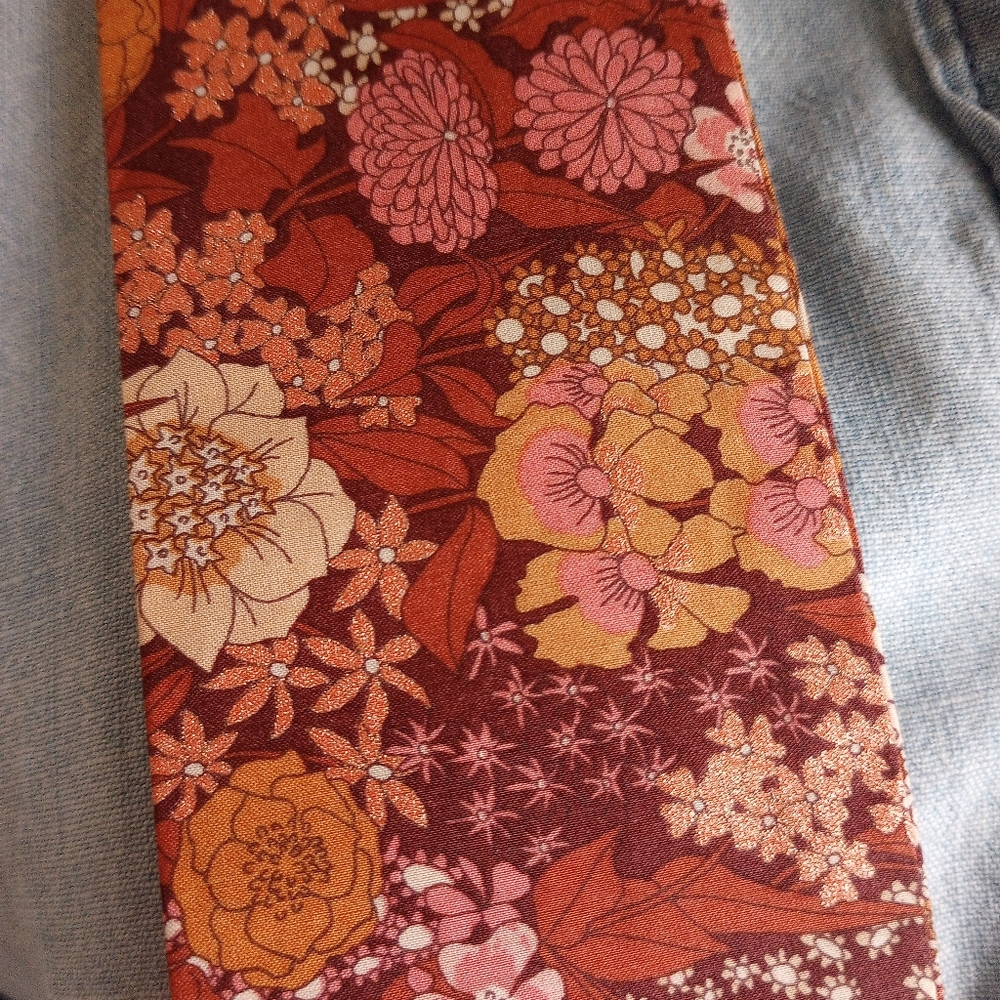 Liberty Art Fabric Tana Lawn Skinny Scarf Ciara Terra Cotta Gold Floral Bespoke - Picture 5 of 13